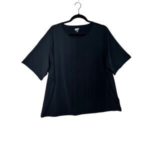 Lands' End Womens T shirt Top Size 2X Solid Black Stretch Short Sleeve
